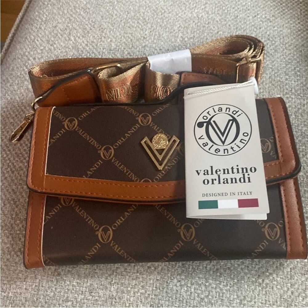Valentino Orlandi Brown & Tan Crossbody Bag with Gold Accent